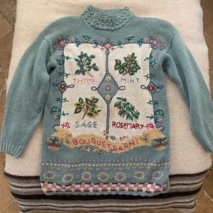 Embroidered Grandma Sweater - herb/plant detail